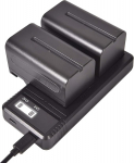 (2 Pack) NP-F750 DSTE asendusaku + kiirlaadija Dual LCD laadija &uuml;hildub Sony NP-F730 NP-F770 CCD-SC5 CCD-TRV80PK DCR-TRV820 CCD-SC55 CCD-TRV81 DCR-TRV820K CCD-SC65 kaameraga
