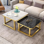 Nesting End Table Set, virnastatav kohvilaud marmori efektiga karastatud klaasplaadiga, sileda pinnaga metallist alus elutuppa, mitmek&uuml;lgne k&uuml;lglaudade komplekt