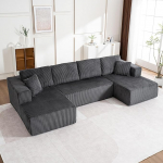 Muskel Modulaarne U-kujuline nurgadiivan Corduroy'st, t&auml;ielikult kokkupandav kondita diivan ilma kokkupanekuta, koos Chaise Longue unefunktsiooniga, kaasaegne 4-kohaline elutoa diivan, Hall-U