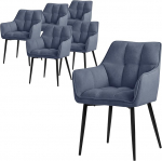 ML-Design S&ouml;&ouml;gitoa toolid komplekt 6 froteekangast kangast, sinine, k&ouml;&ouml;gitoolid paksu polsterdatud istme ja metalljalgadega, elutoa tool selja- ja k&auml;etoega, polsterdatud tool, ergonoomiline lamamistool