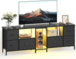 Bestier TV-kapp 160 cm teleripult kuni 75-tollise teleri jaoks, TV Lowboard 6 riidest sahtliga ja LED-valgustusega, meelelahutuskeskus elutuppa ja magamistuppa, must s&uuml;siniku v&auml;limusega