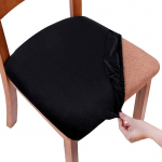 Smiry Original Velvet s&ouml;&ouml;gitoa tooli istme katted, Stretch Fitted Dining Room Padded Chair Seat Cushion Cover, eemaldatav pestav m&ouml;&ouml;bli kaitsja Slipcovers koos Ties - Set of 4 Black