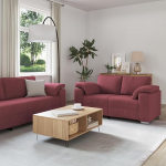 3-TLG. Sofagarnitur mit Kissen Weinrot Stoff Modernes Sofagarnitur mit Textilene-Bezug und Metallrahmen f&uuml;r Wohnzimmer