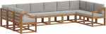 Outdoor Ecksofa Set, Lounge Gartenm&ouml;bel aus massivem Akazienholz, Modulares Sofa mit Polstern, 363 x 185,5 x 73 cm, f&uuml;r Terrasse und Garten, Naturliche Optik und Hellgrau