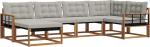 Outdoor-Sofagarnitur, Lounge-Set f&uuml;r Garten aus massivem Akazienholz mit Textilene-Kissen, modulares Terrassen-Sofa, 6-teilig, Nat&uuml;rlich und Hellgrau, 327 x 168,5 x 73 cm