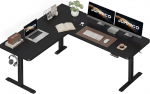 JUMMICO nurgapult, reguleeritava k&otilde;rgusega, 3 m&auml;lu k&otilde;rgusega ja kaablijuhtimisega, 160 x 140 cm, L-kujuline reguleeritava k&otilde;rgusega laud, ergonoomiline arvutilaud kodukontorisse ja m&auml;ngude jaoks, must