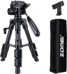 Camera Tripod, ZOMEI Mobile Phone Tripod Q100, Lightweight Camera Tripod Aluminium Alloy Travel Tripod with 3-Way Swivel Head, Quick Release Plate, Mobile Phone Holder and Carry Case, 33-53 cm Black