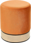 Beliani Yankton Pouf Stool Velvet Orange Plain Round Diameeter 35 cm Wine Wicker Weave Weave Modern
