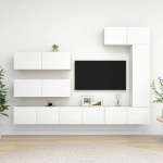 Homgoday TV-M&ouml;bel-Set, 7-osaline, valge, aus Spanplatte, TV-Schrank, madal TV-Schrank, Couchtisch, TV-St&auml;nder f&uuml;r Wohnzimmer