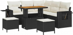 Rantry 8-teiliges Garten Sofa Set mit Kissen Schwarz Poly Rattan Akazie Gartenlounge Model3361745