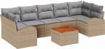 8-teiliges Garten Sofa Set mit Kissen Beige Poly Rattan Akazie, 2-Sitzer Garten Sofa mit Stauraum & Kissen Beige Poly Rattan Gartenlounge Model3356215