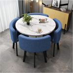 Modern Marble Coffee Table Set with 4 Chairs for Balcony, Living Room, Office, Reception, Meeting Room and Beauty Salon