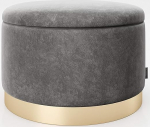 Playboy Round Pouf with Storage in Grey, Anthracite Grey Velvet and Gold Metal Base, Padded Pouf with Velvet Cover, Velvet Seat and Storage Box, Stool, Retro Design, Club Style