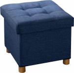 BRIAN & DANY Seat Chest, Stool, Foldable Footstool with Storage Space and Lid with Wooden Feet, Navy Blue, 38 x 38 x 38 cm