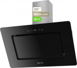 EVVO pliidikupu 90cm Dekoratiivne laius 800m3/h V&otilde;imsus Alumiinium ja aktiivs&ouml;efilter Puudutus- ja viipekontroll klaas Must viimistlus Energiaklass A++ CE48 Klaas