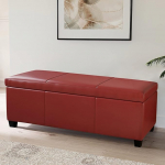 BELLEZE Ottoman Ottoman Storage for Living Room Bed Leather Rectangular 48" Red