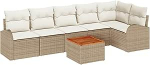 Rantry 7-teiliges Garten-Sofa-Set mit Kissen Beige Poly Rattan Akazie Gartenlounge Model3347589