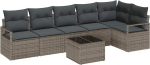6-teiliges Garten Sofa Set mit Kissen Schwarz Poly Rattan, 2-Sitzer Garten Sofa mit Kissen Grau Poly Rattan Gartenlounge Model3346409