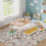 Clevich laste laud &otilde;ues aias, laste lauatoolide komplekt Pappel puidust veekindla kattega, maalimislaud lastele alates 3. eluaastast, k&auml;sit&ouml;&ouml;laud, sobib aedadesse, terrassidele ja piknikutele