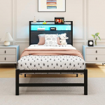 HOMERECOMMEND &Uuml;he voodi raam koos polsterdatud peaplaadiga, polsterdatud voodiraam, madratsi alus, tugev teraslattide tugi, voodi all hoidmine, lihtne kokkupanek