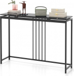 COSTWAY konsoollaud, sissep&auml;&auml;sulaua, puidust marmorist laud, musta metallist raamiga k&uuml;ljelaud, kaasaegne koridorilaud, 120 x 30 x 90 cm.