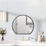 HIGHBATH Black Frame Mirror, 50cm pooleldi &uuml;mmargune vannitoa seinapeegel koju, dekoratiivne seinale paigaldatud meikimispeegel vannituppa, garderoobi ja elutuppa