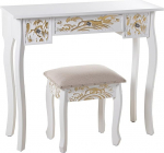DRW 3 sahtliga riietuslaud, reljeefne puit, valge ja kuldne, 90 x 32,5 x 80 cm ja 40 x 34 x 43 cm suurune tugijalg