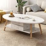 Kaasaegne valge ovaalne puidust jalgadega kohvilaud, lihtne disain koju, elutuppa, sisaldab riiulit, sobib ideaalselt r&otilde;dule v&otilde;i diivanile, stiilne ja funktsionaalne