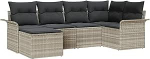 6-teiliges Garten Sofa Set mit Kissen Hellgrau Poly Rattan, 2-Sitzer Garten Sofa mit Stauraum & Kissen Hellgrau Poly Rattan Gartenlounge Model3354101