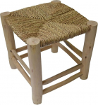 Scandi Style Wooden Stool Footstool with Braided Palm Leaves 30 x 30 cm