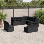 Gecheer 11-TLG. Lounge Gartenm&ouml;bel Set Loungem&ouml;bel Diivan Garten Sofagarnitur Gartensofa Terrassenm&ouml;bel Gartengarnitur Sitzgruppe Sitzgarnitur Gartenset mit Kissen Schwarz Poly Rattan Type14