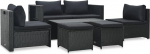 Bettsofa-Set, 6-teiliges Gartensofa-Set mit Kissen aus schwarzem Polyrattan, Sofa f&uuml;r Wohnzimmer, Gartensofa, modernes Sofaset f&uuml;r den Au&szlig;enbereich, M&ouml;bel Modell 47809