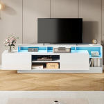 FammyLoft TV Schrank bis 70 Zoll, TV Lowboard mit LED-Anzeigen, Fernsehtisch mit Offener Stauraum, TV Board, Fernsehschrank, Sideboard, f&uuml;r Schlaf- und Wohnzimmerschrank, Hochglanzdesign, 190cm, Wei&szlig;