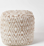 Homescapes Sierra Cube Seat 40 x 40 cm, etnilise mustriga pouf, k&auml;sitsi valmistatud naturaalses ja valges v&auml;rvitoonis, juudist ja puuvillast valmistatud jalgpadi, mis on t&auml;idetud papukoti t&auml;idisega.