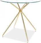 SIGNAL MEBLE l&auml;bipaistvast karastatud klaasist &uuml;mmargune laud kuldsete metalljalgadega - 4 s&ouml;&ouml;giriista - D 80cm x K 76cm