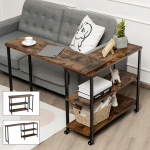 COSTWAY puidust k&uuml;ljelaud, L-kujuline kohvilaud, 360&deg; p&ouml;&ouml;ratav, 3 tasandi diivanilaud ratastega, metallist raamiga elutoa laud, vintage, 101 x 82.5 x 72.5 cm, pruun