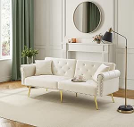 BTM Kleines Wohnzimmer Diivan Schlafsofa Klappsofa mit Schlaffunktion Samtbezug Schlafsofa Couch 2 Sitzer f&uuml;r Kleine R&auml;ume Beige