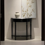 Generisch Moderner schwarzer Halbmond-Konsolentisch aus Holz mit Schublade, schmaler Eingangstisch f&uuml;r Wohnzimmer, Flur und Diele, Stauraum (80x35x80cm / 31,5x13,8x31,5in)