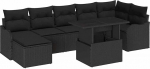 8-teiliges Garten Sofa Set mit Kissen Schwarz Poly Rattan, 2-Sitzer Garten Sofa mit Kissen Schwarz Poly Rattan Gartenlounge Model3348509