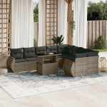 Gartensofa-Set 10-teilig mit grauen Kissen aus Polyrattan, Set Schlafsofa, Wohnzimmer, Gartensofa, modernes Sofaset f&uuml;r Outdoor, Outdoor-M&ouml;bel Modell 3268760