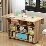 Ausziehbarer klappbarer Esstisch mit Lebensmitteltabletts und Rollen, stabiler Holz-K&uuml;chentisch mit offenem Aufbewahrungsschrank, 80 x 80 cm