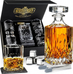 WHISISKEY Whisky Karaffe Set - Whiskey Geschenkset - Geschenke f&uuml;r M&auml;nner - M&auml;nnergeschenke Geschenk - Geburtstagsgeschenk Mann - Klassische Dekanter 700ML, 4 Whisky Gl&auml;ser, 4 Whisky Steine