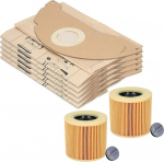 20 Vacuum Cleaner Bags + 2 Filters for Karcher Vacuum Cleaner A2003, A2004, A2014 CarVac, A2024 PT, A2054 ME, A2064 PT, A2704 PT, Multi-Purpose Vacuum Cleaners, Wet and Dry Vacuum Cleaners