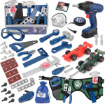 Vanplay Toy from 3 Years, Children's Tool Box with Tool Box, Measuring Tape, Mounting Car, Drill, Tool Belt, STEM Toy for Children 3-7 Boys Girls (87 Pieces)