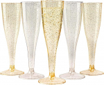 MATANA 120 Premium Plastic Champagne Glasses with Silver and Gold Glitter, 133 ml - Plastic Champagne Flutes, Champagne Glasses, Cocktail Glasses, Wine Glasses for Weddings, Parties - Stable and