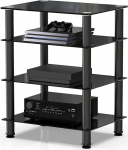 FITUEYES Black Glass HIFI Rack TV Stand Media Component Shelves Cabinet AS406001GB