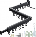 R&otilde;ivaste &otilde;hutaja seinakinnitus, ruumi s&auml;&auml;stev, 3-suunaline kokkupandav, pikendatav r&otilde;ivaste raudtee koos pikendustangiga, alumiiniumist seinar&otilde;ivaste kuivataja 18 konksuga, r&otilde;dule, terrassile (must &uuml;he konksuga)