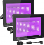 Pakett 2 150 W LED musta valguse kohtvalgustit, IP66 UV must valgusvalgusti, 395-400 nm LED UV kohtvalgusti, UV valgus koos l&uuml;litiga Halloweeni dekoratsioonide, peodekoratsioonide, j&otilde;ulude, neoon helendava peo jaoks.