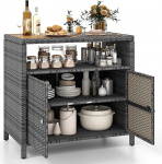 GYMAX rotangist aiakapp, topeltuksega hoiukapp, buffetkapp akaatsiapuidust t&ouml;&ouml;pinnaga ja avatud riiuliga, kodukapp, k&uuml;lgkapp r&otilde;dule ja basseinile, 90 x 53 x 86 cm (Hall)