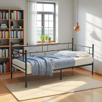 FetiNes Day Bed Frame 90 x 200 cm Bed, Metal Waterproof Family Bed, Guest Bed, Metal Bed, Youth Bed, Single Bed, Sofa Bed for Bedroom, Living Room, Black